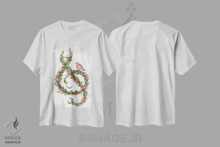 تیشرت سفید طرح دار آواز سینه سرخ، دکور معاصر اثر لورا گریوز | فروشگاه ایماژ