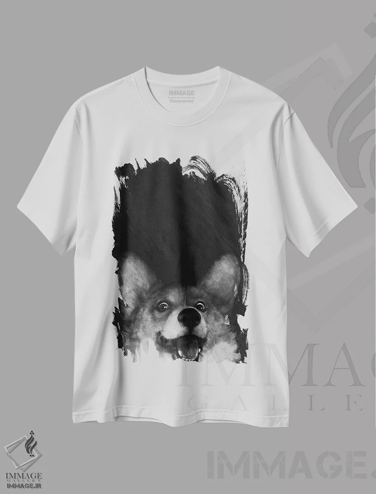تیشرت سفید طرح دار فاکس کورگی سوسیس مانند اثر لورا گریوز | فروشگاه ایماژ