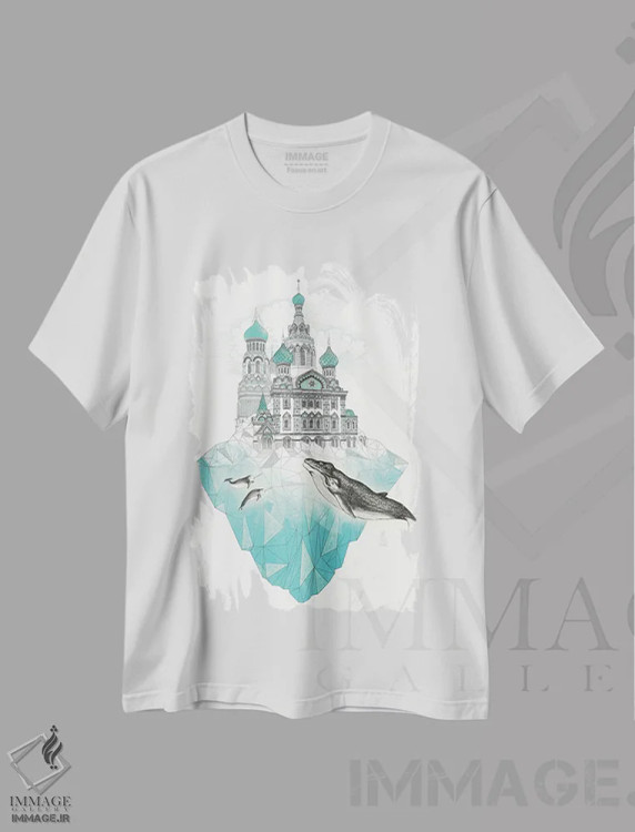 تیشرت سفید طرح دار سن پترزبورگ، دست نقاشی و طراحی دستی اثر لورا گریوز | فروشگاه ایماژ
