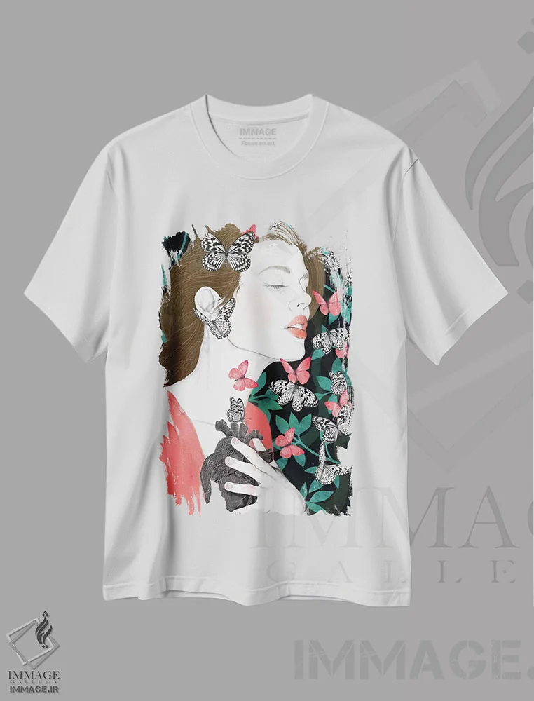 تیشرت سفید طرح دار پروانه ها اثر لورا گریوز | فروشگاه ایماژ