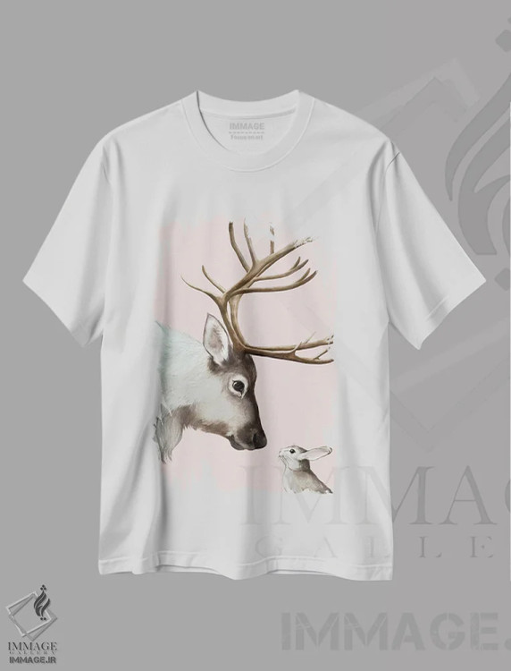 تیشرت سفید طرح دار گوزن شمالی و خرگوش اثر لورا گریوز | immage.ir