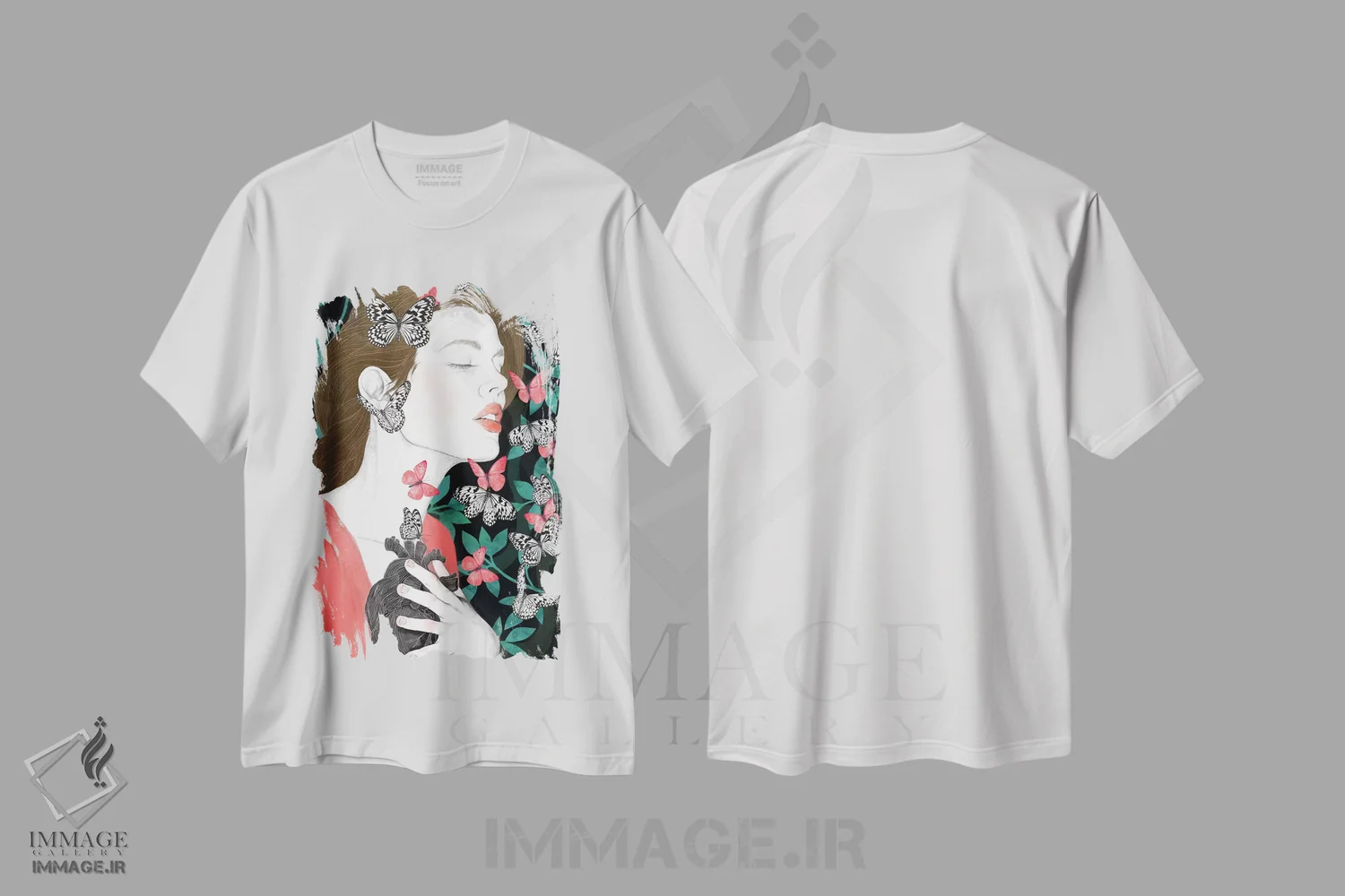 تیشرت سفید طرح دار پروانه ها اثر لورا گریوز | فروشگاه ایماژ