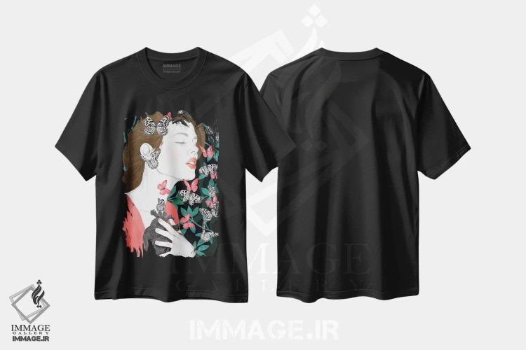 تیشرت مشکی طرح دار پروانه ها اثر لورا گریوز | immage.ir