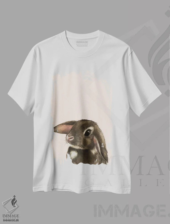 تیشرت سفید طرح دار بچه خرگوش خجالتی، دست نقاشی و طراحی دستی اثر لورا گریوز | فروشگاه ایماژ