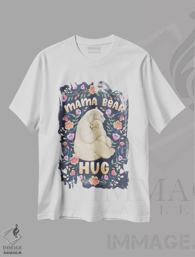 تیشرت سفید طرح دار بغل مادرخرسی، دست نقاشی و طراحی دستی اثر لورا گریوز | فروشگاه ایماژ