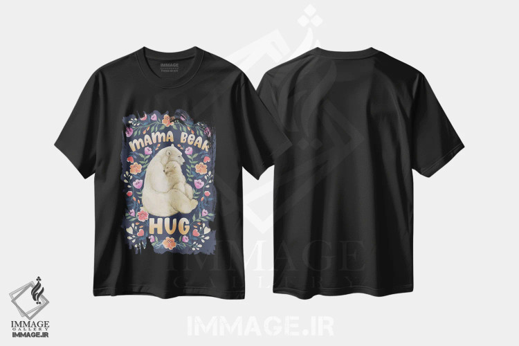 تیشرت مشکی طرح دار بغل مادرخرسی، دست نقاشی و طراحی دستی اثر لورا گریوز | immage.ir