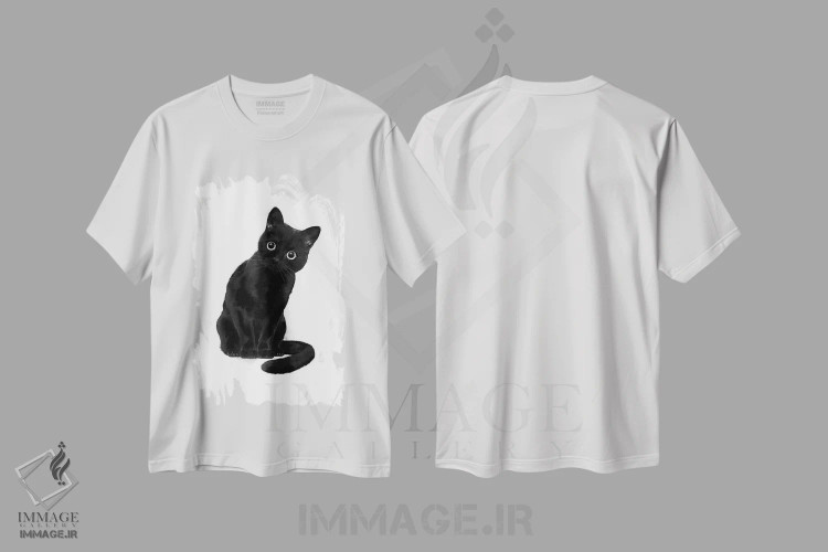 تیشرت سفید طرح دار گربه بامزه و ترسناک، نقاشی و تصویرگری سیاه و سفید اثر لورا گریوز | فروشگاه ایماژ