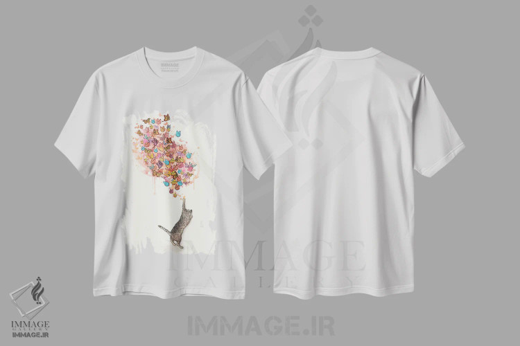 تیشرت سفید طرح دار گرفتن پروانه ها اثر لورا گریوز | فروشگاه ایماژ