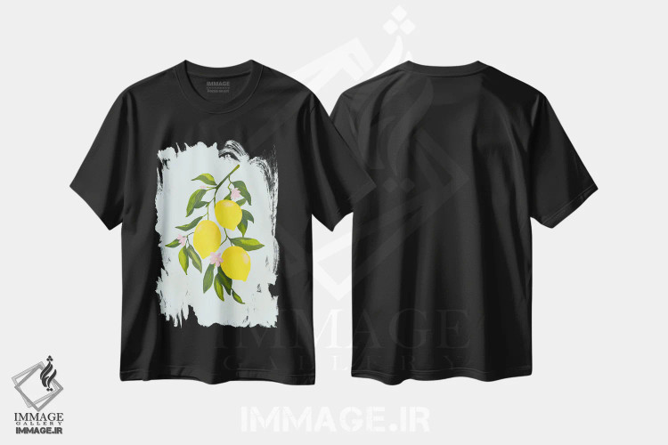 تیشرت مشکی طرح دار شاخه لیمو، تزئینی اثر لورا گریوز | immage.ir
