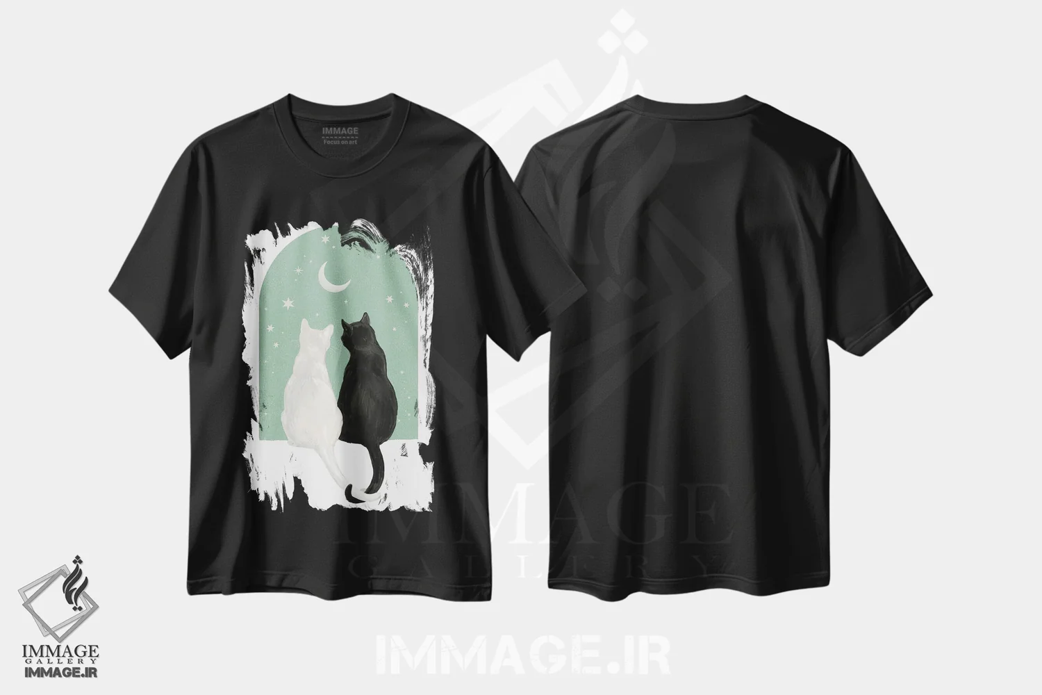 تیشرت مشکی طرح دار گربه های عاشق، تزئینی اثر لورا گریوز | immage.ir