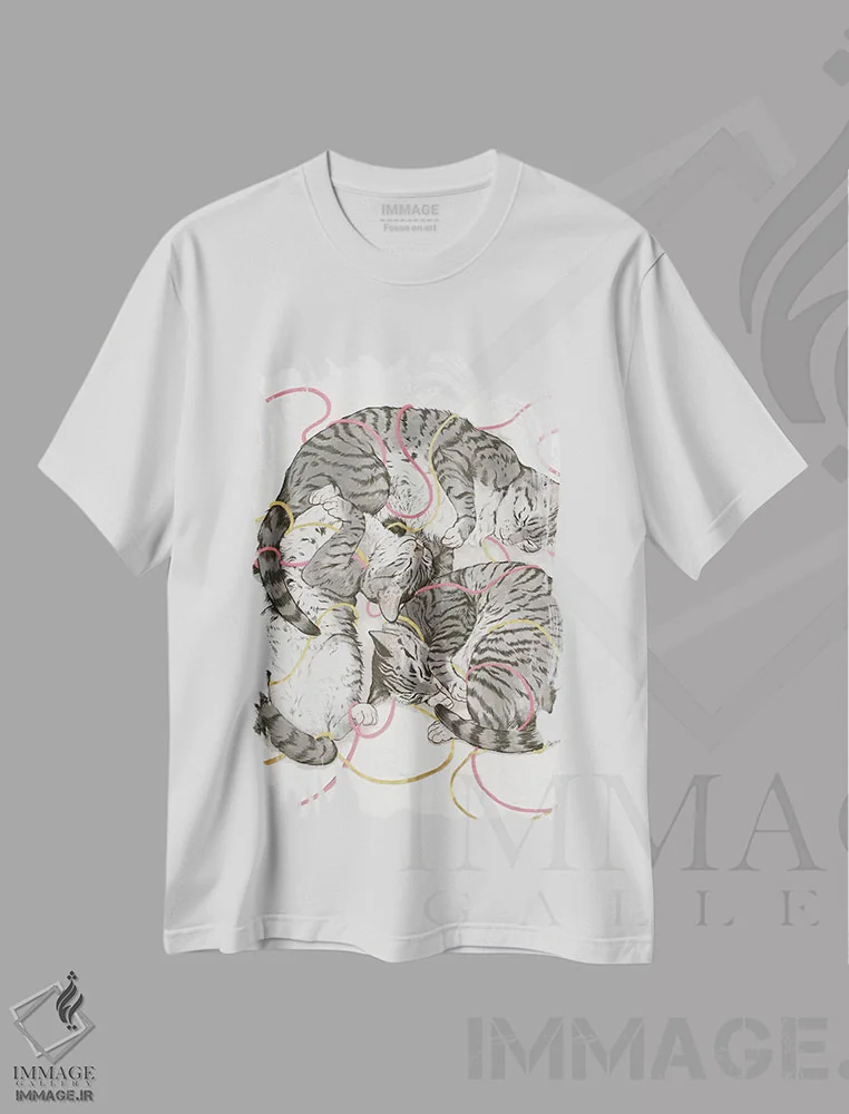 تیشرت سفید طرح دار گربه ها در رزگلد اثر لورا گریوز | فروشگاه ایماژ