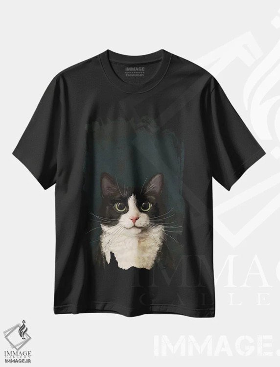 تیشرت مشکی طرح دار گربه تاکسیدو اثر لورا گریوز | فروشگاه ایماژ