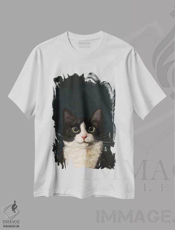 تیشرت سفید طرح دار گربه تاکسیدو اثر لورا گریوز | immage.ir
