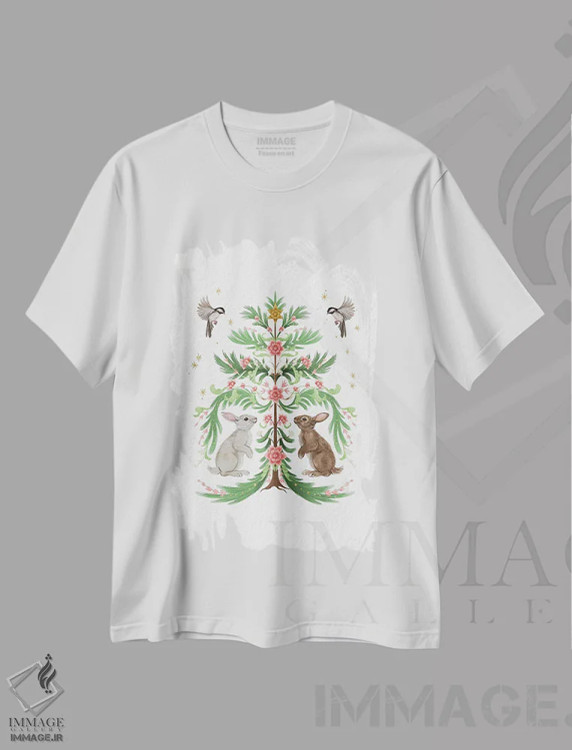 تیشرت سفید طرح دار خرگوش های درخت کریسمس روشن اثر لورا گریوز | immage.ir
