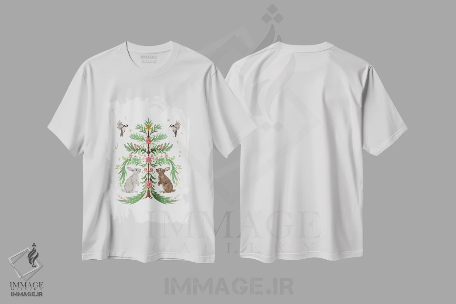 تیشرت سفید طرح دار خرگوش های درخت کریسمس روشن اثر لورا گریوز | immage.ir
