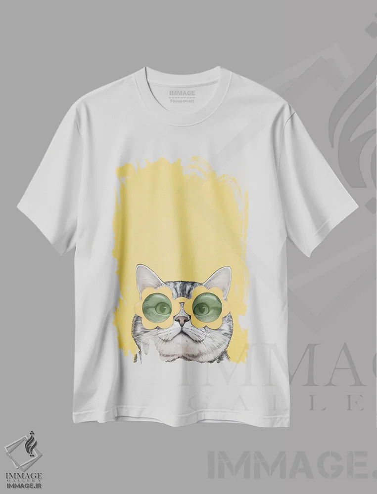 تیشرت سفید طرح دار گربه زرد ملایم اثر لورا گریوز | فروشگاه ایماژ