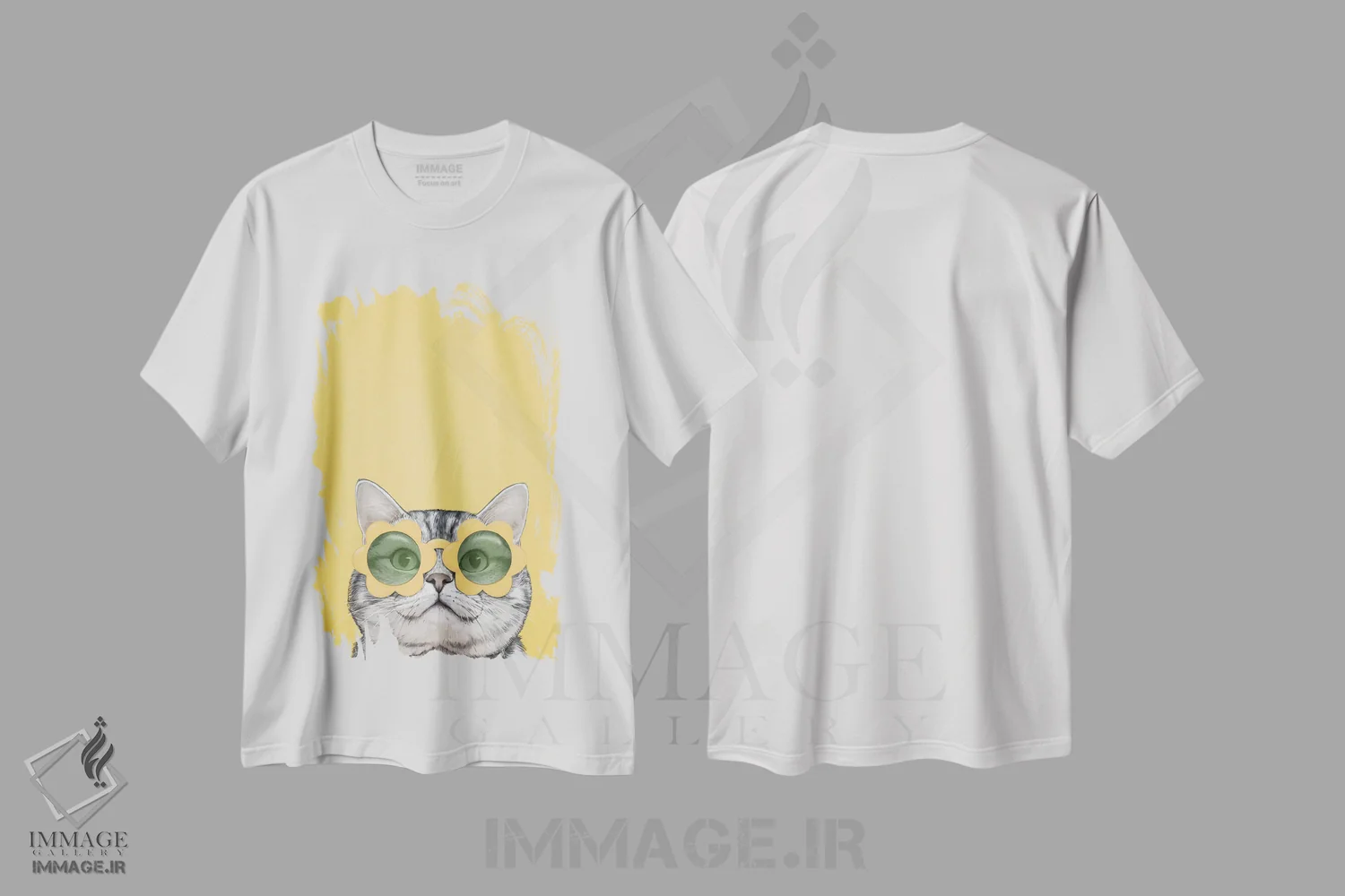تیشرت سفید طرح دار گربه زرد ملایم اثر لورا گریوز | فروشگاه ایماژ