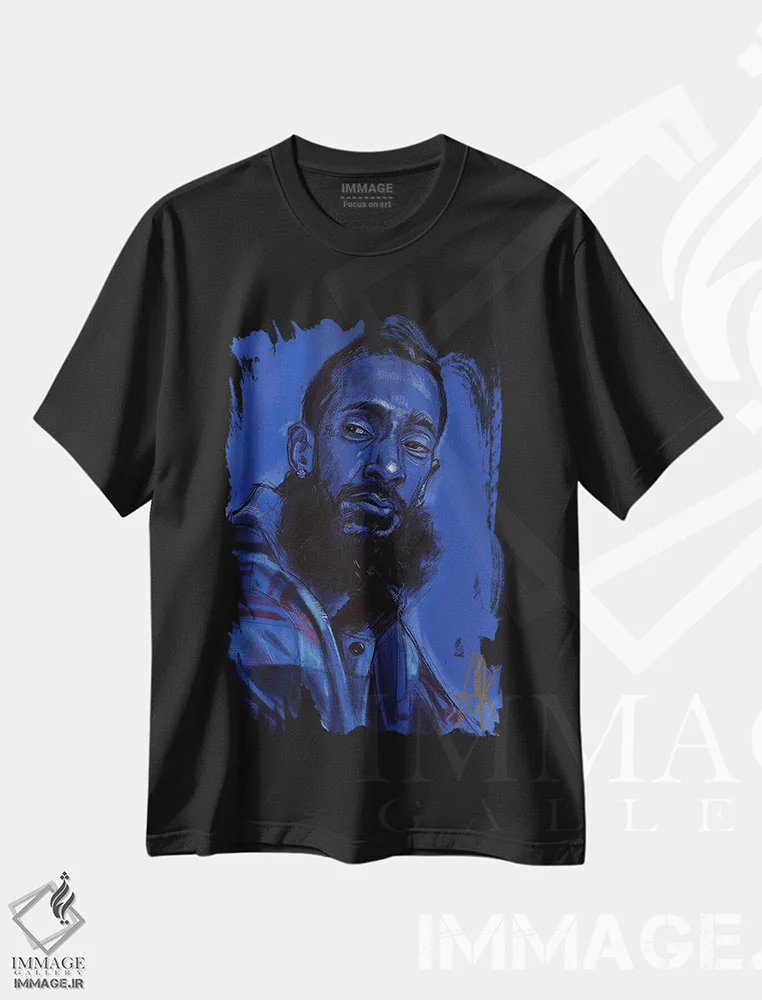 تیشرت مشکی طرح دار هسل، هنر آمریکایی آفریقایی تبار اثر گوردون رو | فروشگاه ایماژ