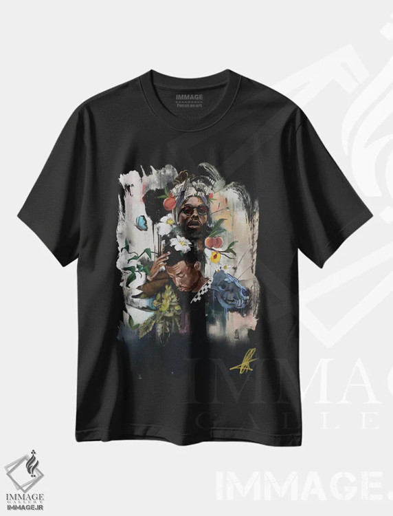 تیشرت مشکی طرح دار از زمین، هنر آمریکایی آفریقایی تبار اثر گوردون رو | immage.ir