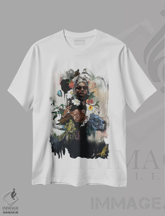 تیشرت سفید طرح دار از زمین، هنر آمریکایی آفریقایی تبار اثر گوردون رو | فروشگاه ایماژ