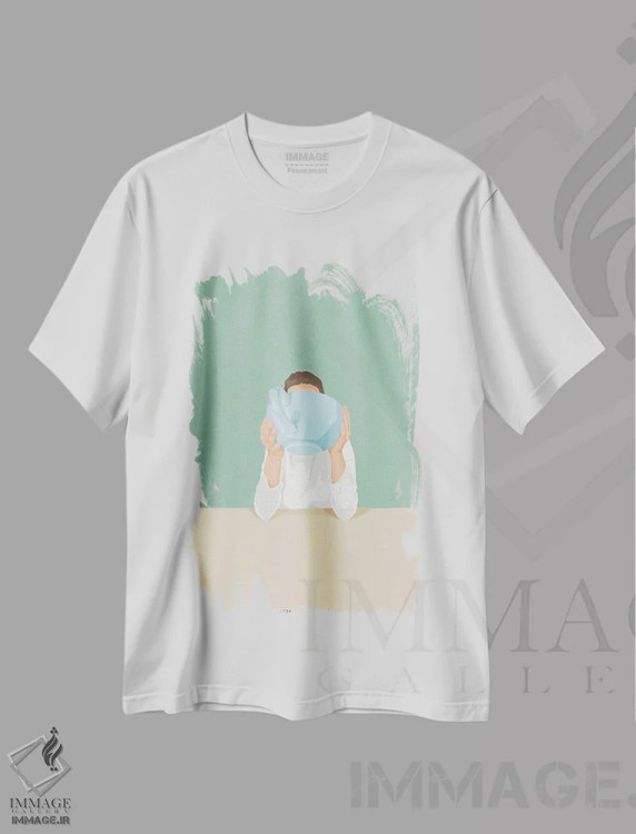 تیشرت سفید طرح دار فنجان بزرگ، تزئینی اثر گیسل دکل | فروشگاه ایماژ