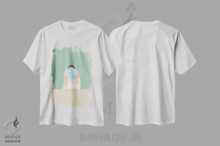 تیشرت سفید طرح دار فنجان بزرگ، تزئینی اثر گیسل دکل | فروشگاه ایماژ