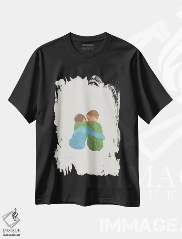 تیشرت مشکی طرح دار برادران، تزئینی اثر گیسل دکل | فروشگاه ایماژ