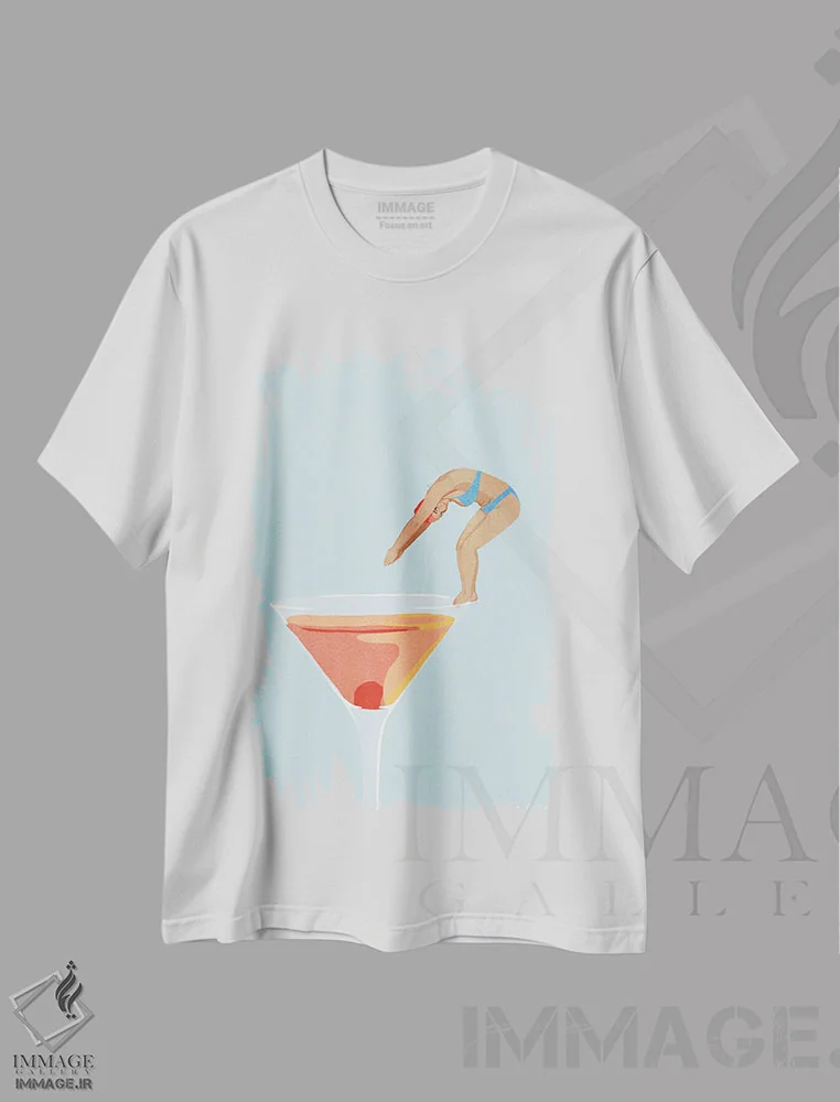 تیشرت سفید طرح دار سس کوکتل، تزئینی اثر گیسل دکل | immage.ir