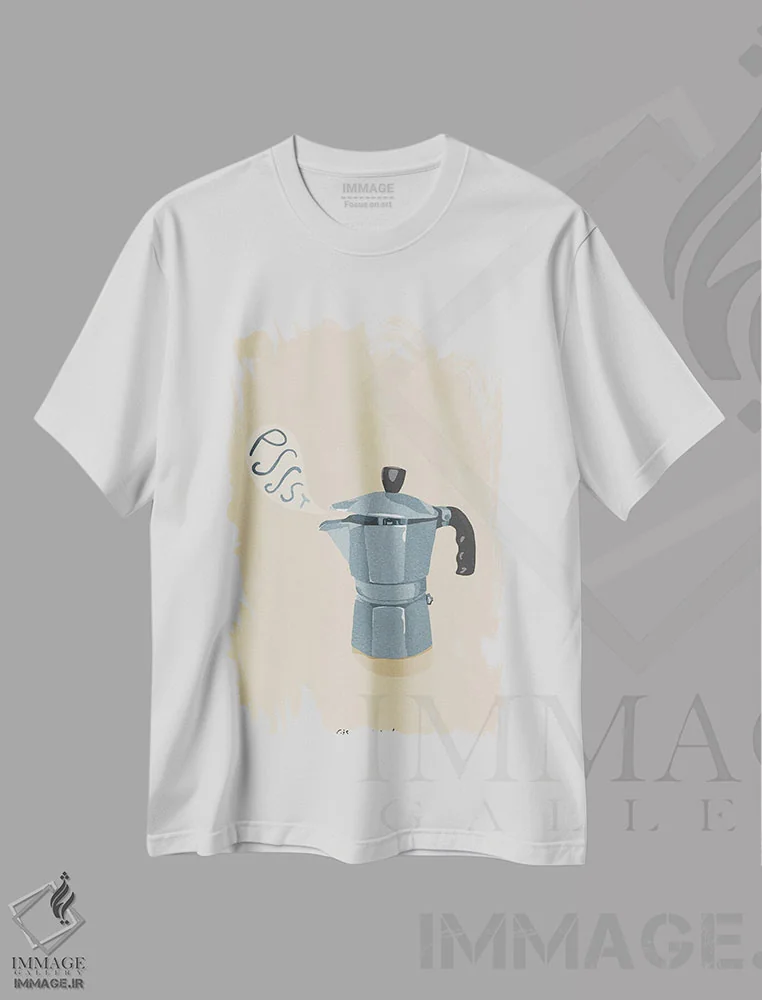 تیشرت سفید طرح دار دعوت قهوه، تزئینی اثر گیسل دکل | immage.ir