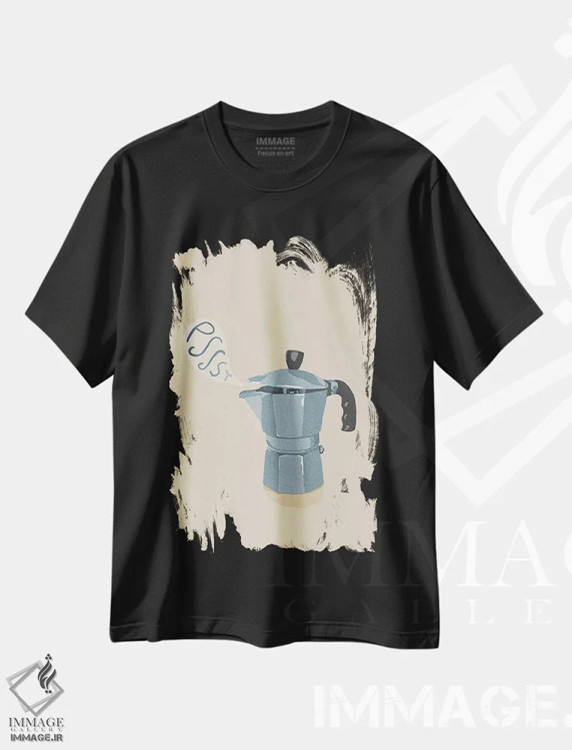 تیشرت مشکی طرح دار دعوت قهوه، تزئینی اثر گیسل دکل | فروشگاه ایماژ