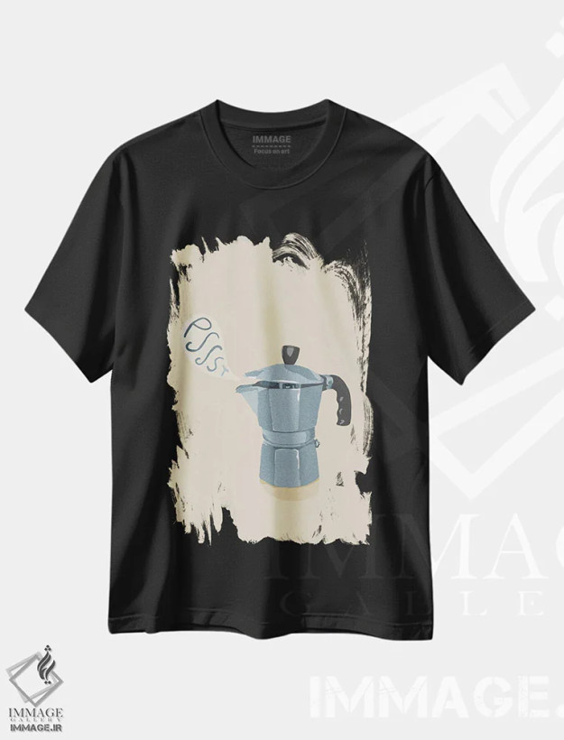 تیشرت مشکی طرح دار دعوت قهوه، تزئینی اثر گیسل دکل | فروشگاه ایماژ