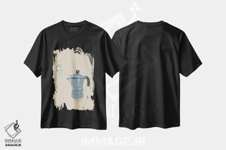 تیشرت مشکی طرح دار دعوت قهوه، تزئینی اثر گیسل دکل | فروشگاه ایماژ