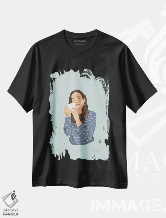 تیشرت مشکی طرح دار دوست صمیمی، تزئینی اثر گیسل دکل | immage.ir