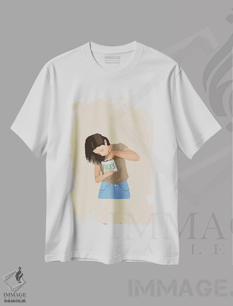 تیشرت سفید طرح دار تمام شده، تزئینی اثر گیسل دکل | فروشگاه ایماژ