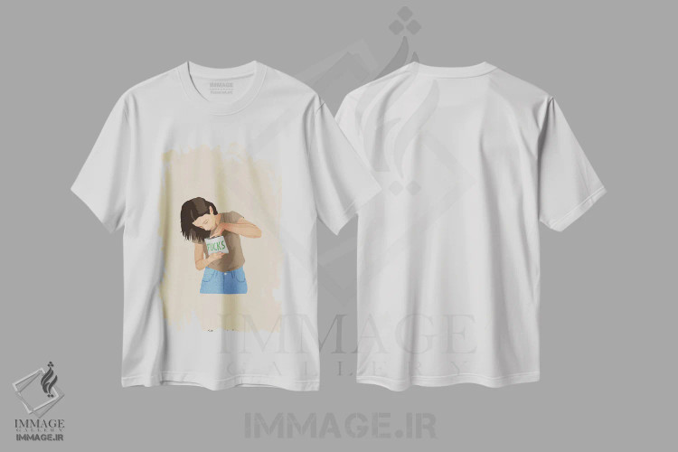 تیشرت سفید طرح دار تمام شده، تزئینی اثر گیسل دکل | فروشگاه ایماژ