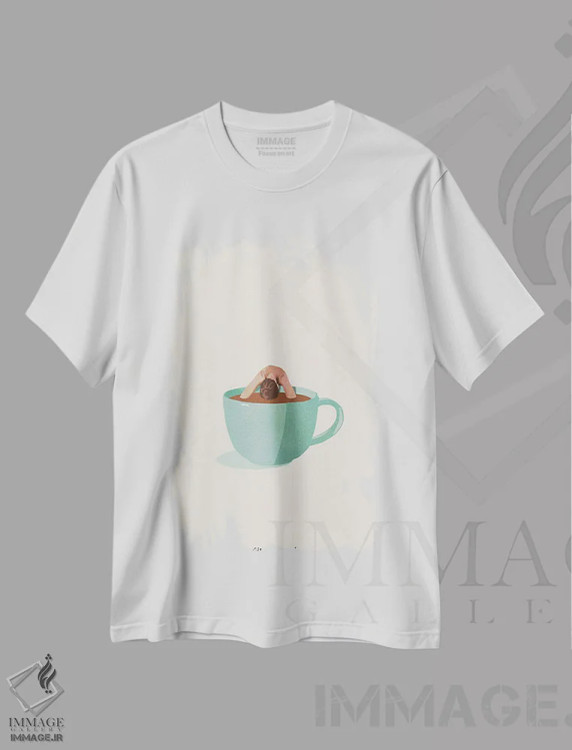 تیشرت سفید طرح دار رفتن به عمق، تزئینی اثر گیسل دکل | فروشگاه ایماژ