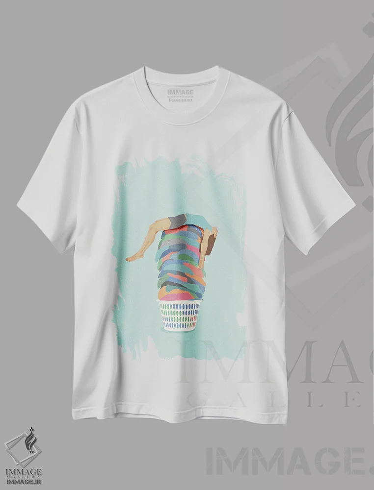 تیشرت سفید طرح دار روز شستن لباس ها، تزئینی اثر گیسل دکل | فروشگاه ایماژ