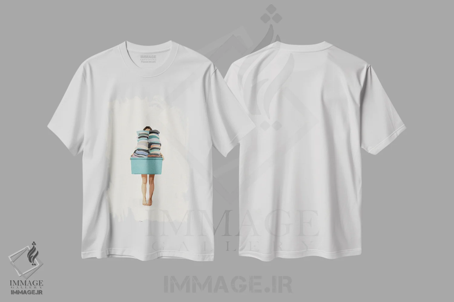 تیشرت سفید طرح دار سبد لباس چرک، تزئینی اثر گیسل دکل | immage.ir