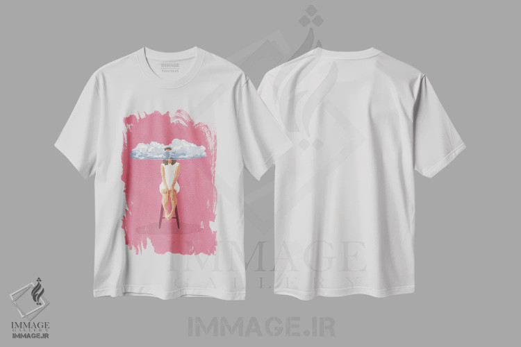 تیشرت سفید طرح دار مدیتیشن صورتی، تزئینی اثر گیسل دکل | immage.ir