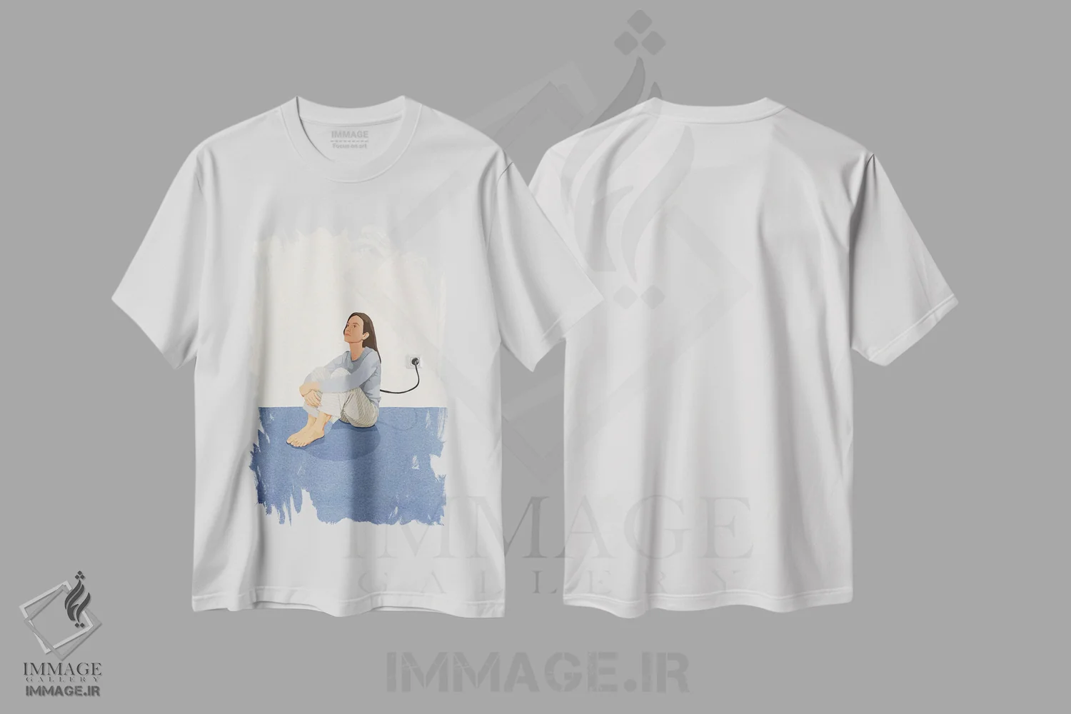 تیشرت سفید طرح دار شارژ مجدد، تزئینی اثر گیسل دکل | فروشگاه ایماژ
