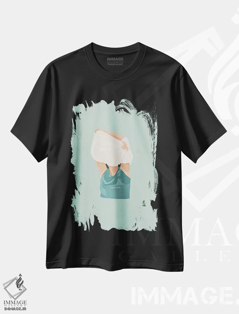 تیشرت مشکی طرح دار آخر هفته، تزئینی اثر گیسل دکل | فروشگاه ایماژ