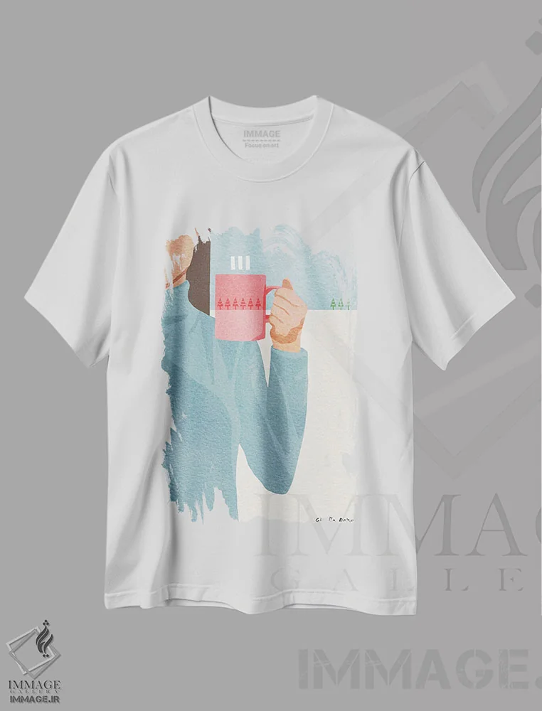 تیشرت سفید طرح دار منظره زمستانی، تزئینی اثر گیسل دکل | فروشگاه ایماژ