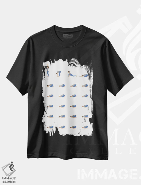 تیشرت مشکی طرح دار روتین یوگا، تزئینی اثر گیسل دکل | فروشگاه ایماژ