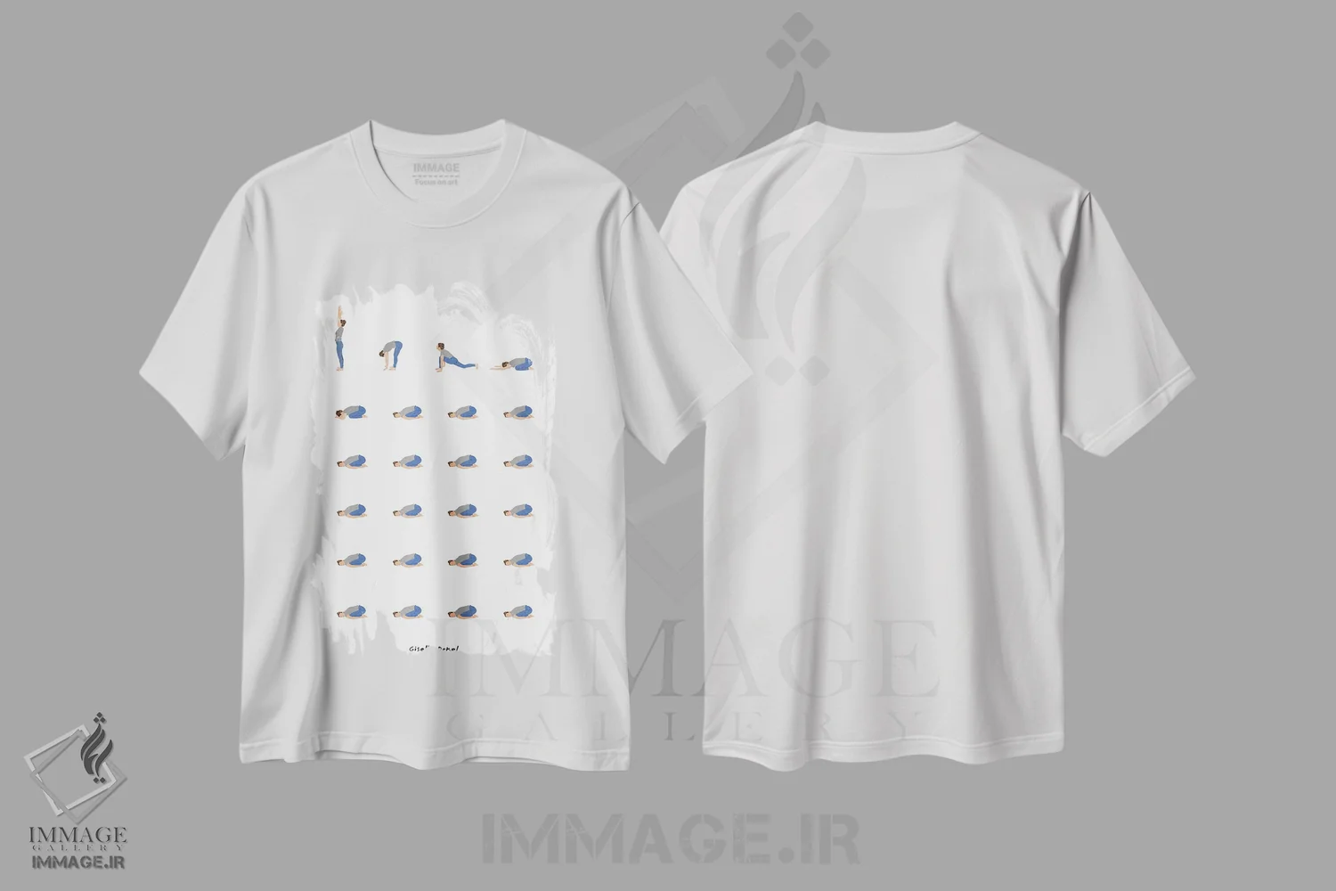 تیشرت سفید طرح دار روتین یوگا، تزئینی اثر گیسل دکل | immage.ir
