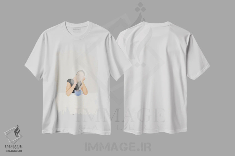تیشرت سفید طرح دار قهوهٔ صبحگاهی، تزئینی اثر گیسل دکل | immage.ir