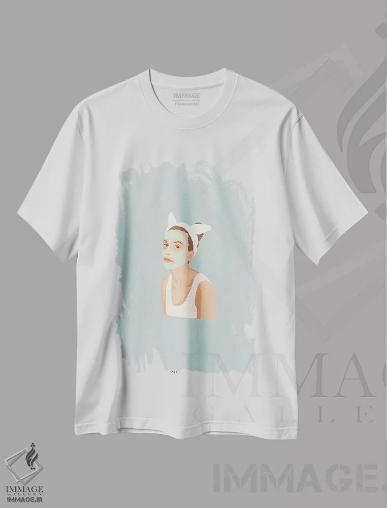 تیشرت سفید طرح دار خرگوش با ماسک صورت، تزئینی اثر گیسل دکل | immage.ir