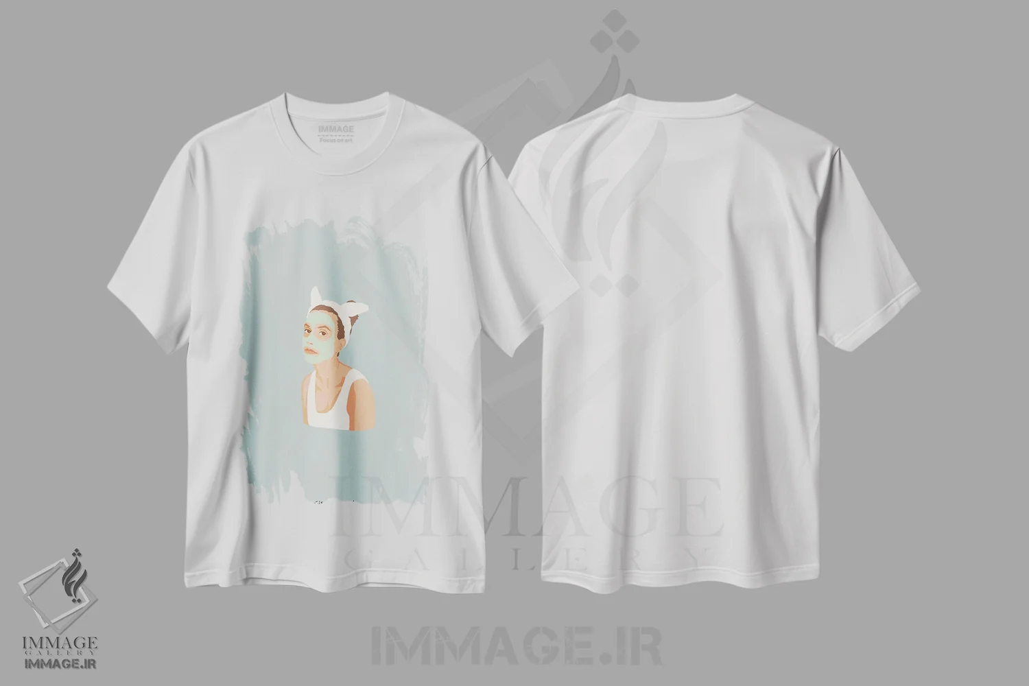 تیشرت سفید طرح دار خرگوش با ماسک صورت، تزئینی اثر گیسل دکل | immage.ir