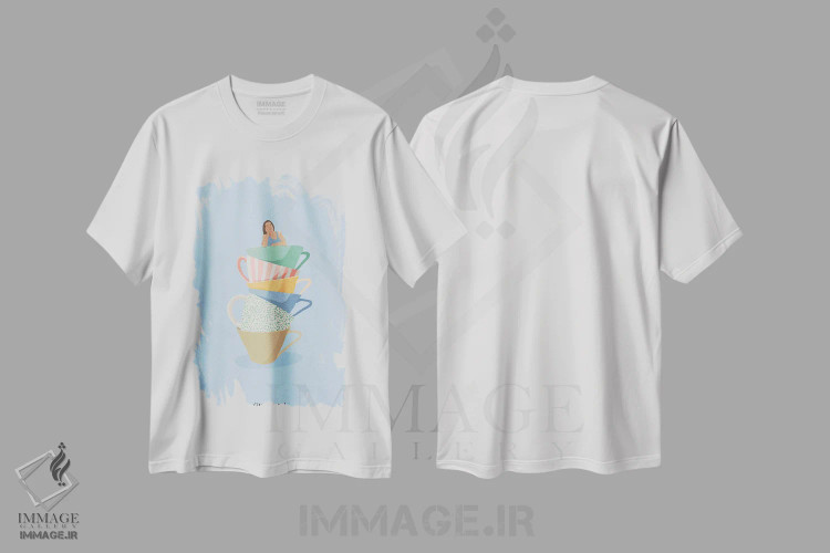 تیشرت سفید طرح دار قهوهٔ بیش از حد، تزئینی اثر گیسل دکل | فروشگاه ایماژ
