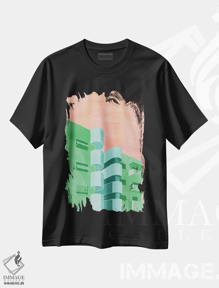 تیشرت مشکی طرح دار باوهاوس سبز، تزئینی اثر گیسل دکل | immage.ir