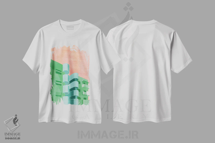 تیشرت سفید طرح دار باوهاوس سبز، تزئینی اثر گیسل دکل | فروشگاه ایماژ